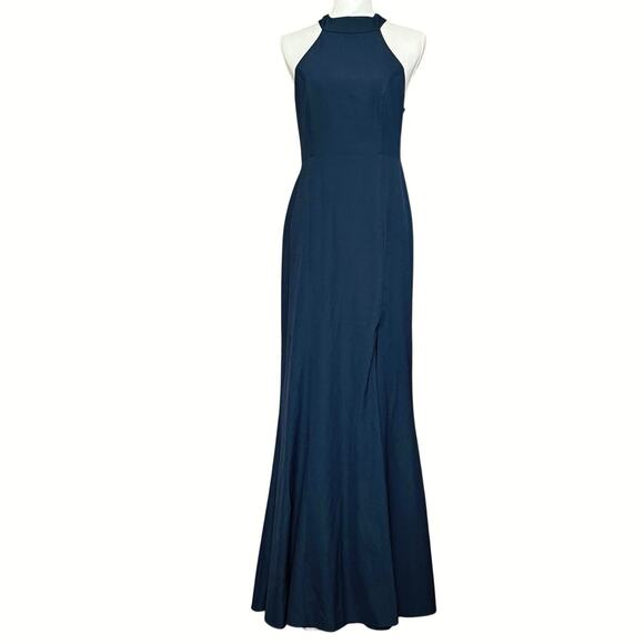 BHLDN Anthropologie NAVY dark blue Montreal maxi dress halter women's size 8 - Picture 4 of 12